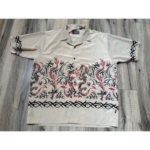 Pineapple Connection XL Dragon Print Beige Short Sleeve Button-Up Shirt